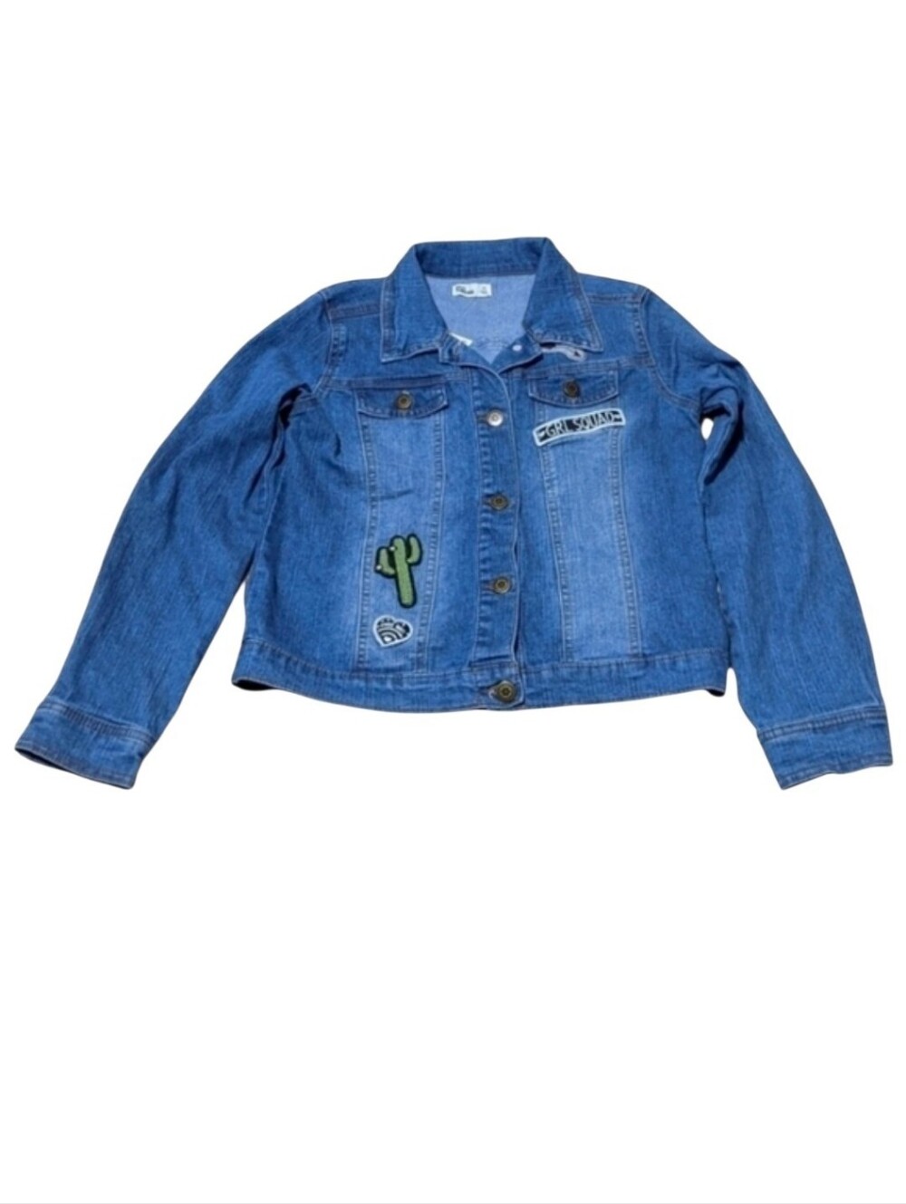 NWT Girls Epic Threads Patch Embroidered Button Up Denim Jacket